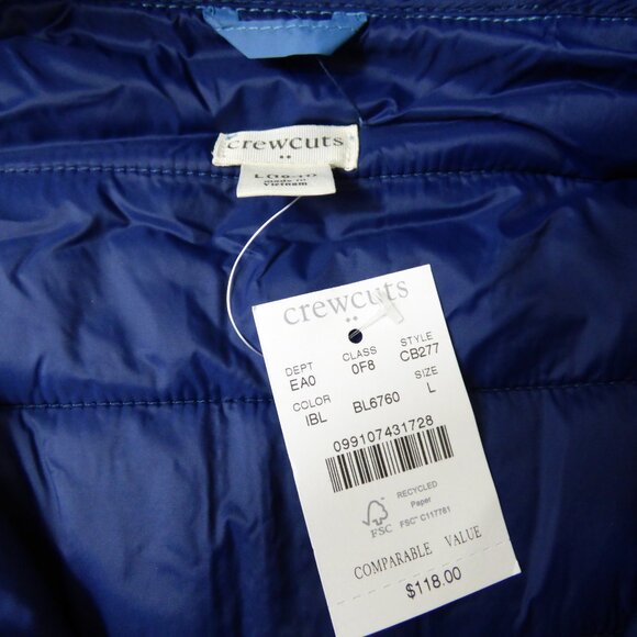 NWT Crewcuts Blue Puffer Coat, Size Large (10 Years) - Picture 3 of 3